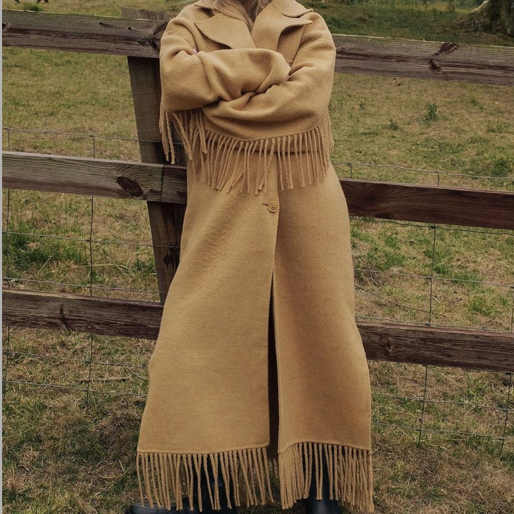NA-KD Wool Blend Fringe Detail Coat